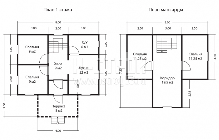 План дома 7 на 7 с мансардой из пеноблоков